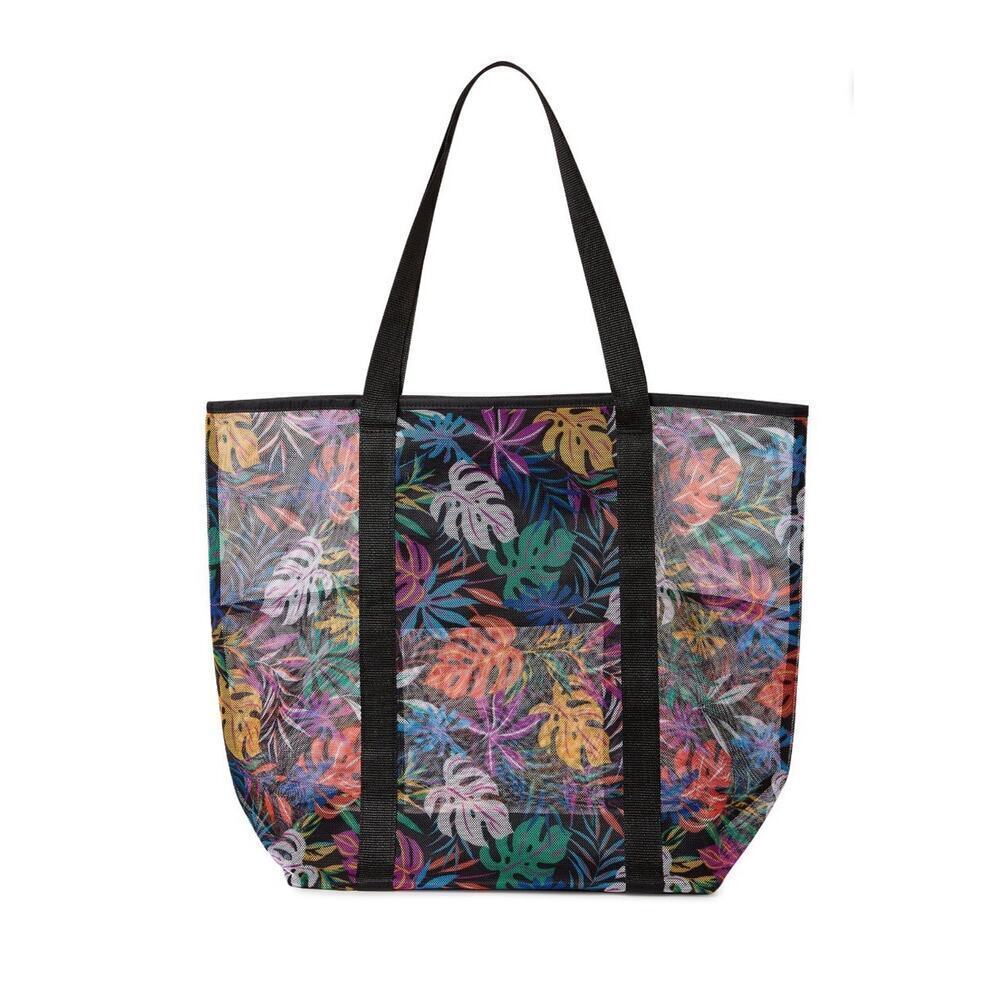 Time And Tru Mesh Beach Tote Tropical Large Grocery Bag NWT